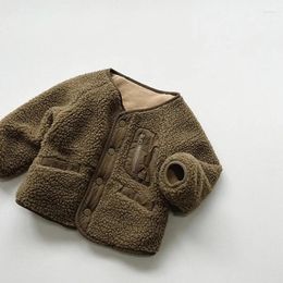 Jackets Kid Coat Baby Boy Winter Female Children Korean Style Retro Plush Warm And Thick Top All Match