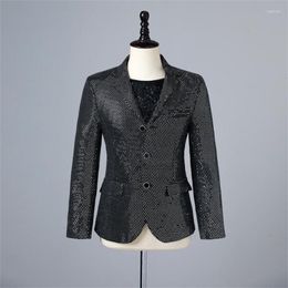 Men's Suits Polka Dot Blazers Mens Sequined Suit Jacket Black Stage Costume Magician Host Dancing Performance Ternos Masculino Luxo