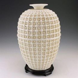 Rare Oriental antique handmade dehua ceramic hollow out big vase232H