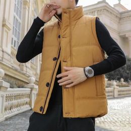 Men's Vests Stylish Men Vest Washable Jacket Stand Collar Keep Warm Thicken Single Breasted Waistcoat