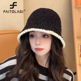 Wide Brim Hats Bucket Thick Lamb Fleece Dome Panama Basin Cap For Woman Girls Winter Warm Fisherman Hat Solid Colour Windproof Fluffy Fur 231122