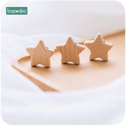 Baby Teethers Toys Bopoobo 50pc Baby Teething Beads Wooden Teether Beech Wooden Beads Teether Chewable Star Shape Beech Beads BPA Free Wood Bead 230422