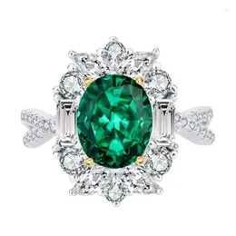 Cluster Rings SpringLady 925 Sterling Silver 8 10MM Oval Flower Lab Emerald Citrine Pink Gemstone Wedding Fine Jewellery Women Ring Gift