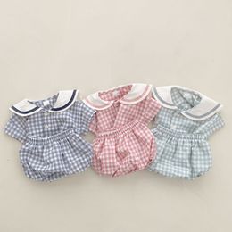 Clothing Sets Baby Girl Clothes Set Infant Boy Short Sleevs T-shirt And Bread Shorts 2pcs Sets Toddler Unisex Cotton Plaid Topsbloomer Suit 230422