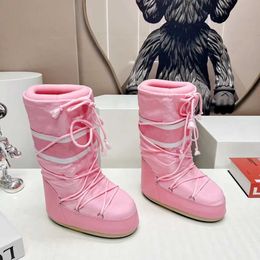 Designer Thick Soled Lace Up Snow Boots For Warmth And Casual Mountaineering, High Top Ski Boots, Ugly And Cute Moon