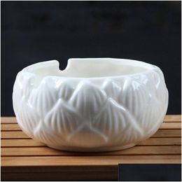 Ashtrays Smoking Accessories Tobacco Ashtray Ceramic Grey Cylinder White Porcelain Lotus Kung Fu Tea Ceremony Smoke Bowl Drop Delive Dhofw