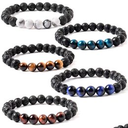 Beaded 8Mm Black Lava Stone Turquoise Tiger Eye Bead Strands Braclets Essential Oil Diffuser Bracelet For Women Men Jewellery Drop Del Dhejx