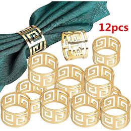 Napkin Rings 12 pieces 6 pieces European style napkin rings fabric napkin buckle hollow pattern service napkins gold and silver wedding table decoration