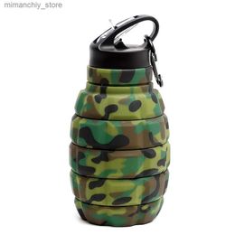 water bottle Outdoor Sports Work Collapsib Grenade Water Bott Food Grade Silicone Riding Camping Hiking Water Bott with Hook Carabiner Q231122