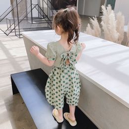 Clothing Sets Summer Girls' Clothing Sets Fashionable Personality Backless Short Sleeves Loose Cropped Pants Baby Kids Children Clothes Suit 230422