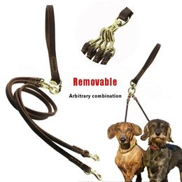 Multi-function 2 Ways Dog Leash Double Two Pet Leather Leads Removable anti twining Walking and Training 2 Small Medium Dogs 21032311J