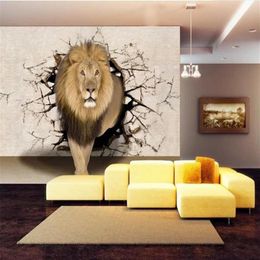 Custom Size 3D Po Wallpaper Living Room Mural Lion Wall Hole 3D Picture Sofa Backdrop Mural Home Decor Creative el Study Wal283p