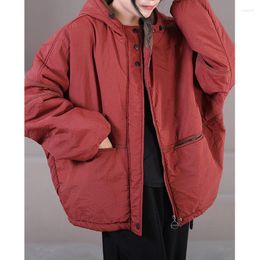 Women's Trench Coats Oversized Winter Clothes 2023 Women's Loose Large Size Jacket Artistic Drawstring Hood Thickened Short Cotton Coat