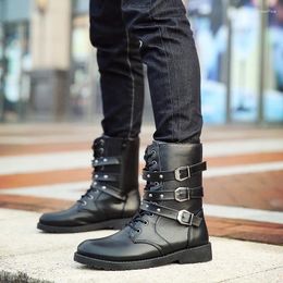 Boots Men Pu Leather Rivet Shoes Mid-Calf Male Low Heels Size Yhjn89