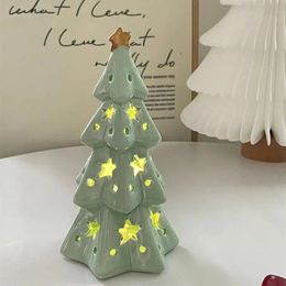 Decorative Objects Figurines Christmas Tree Ceramic Transluce Decorations Night Lights Cute Stars Small Home 231122