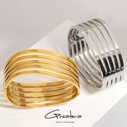 Bangle Greatera Chunky Stainless Steel Irregular Bangles Bracelets For Women Gold Plated Metal Wide Bracelet Waterproof Jewelry