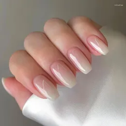 False Nails 24pcs Long Gradient Nude Nail With Glue Simple Ins Style Artifical Press On Acrylic Natural Stick Set