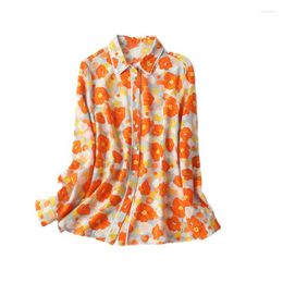 Women's Blouses Birdsky 1PC Women Office Lady Long Sleeve Shirts Blouse Shirt Top Real Mulberry Silk Flower Print. S-478
