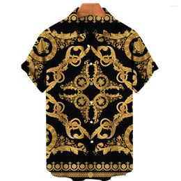 Men's Casual Shirts 2023 Baroque Style Luxury Summer Hawaiian 3D Oversized Tops Short Sleeve Buttons Loose Clothes European