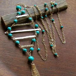 Pendants Natural Turquoise Gemstone Beads 18k Gold Pendant Necklace Spirituality Gift Bless Yoga Chakra Dark Matter Bohemia Fancy