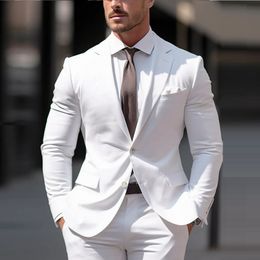 White Men Tuxedos Business Suit Groom Groomsman Prom Wedding Party Formal 2 Piece Set Jacket And Pants 29