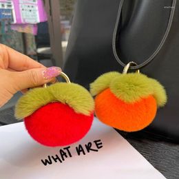 Keychains Plush Ball Mini Real Keychain Cute Sweet Persimmon Toy Schoolbag Pendant Women Car Key Metal Ring Ornaments Girl Gift