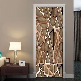 2Pcs Set Rose Gold Geometric Pattern 3D Wall Door Sticker Self-adhesive Waterproof Wallpaper Decals Home Decor Door Wall Sticker T301Z