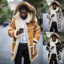 Men's Fur Faux Fur Men Winter Fashion Leather Jacket Casual Men Clothing Lamb Fur Hooded Jacket Fur Coats Punk Warm Leather Coat Windproof 231122