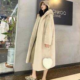 Women's Fur Women Faux Long Coats Autumn Winter Ladies Imitation Mink Soft Warm Jacket Single Breasted Hooded Overcoat For Female