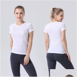 Others Apparel New Align Lu-07 Womens 2.0 Yoga Short Sleeve Solid Colour Nude Sports Sha Waist Tight Fitness Loose Jogging High Quality Dh3Zu