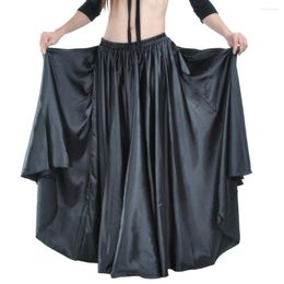 Stage Wear 360 Degree Satin Skirt Belly Dance Women Gypsy Long Practice 14 Color Solid Performance