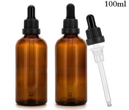 Refillable Amber Glass Dropper Bottle 100ml With Tamper Lids For Essential Oils Cosmetic