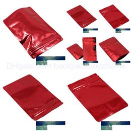 Packing Bags 100Pcs Red Stand Up Glossy Aluminium Foil Zip Lock Self Seal Bag Waterproof Beans Cereals Package Drop Delivery Office S Otdme