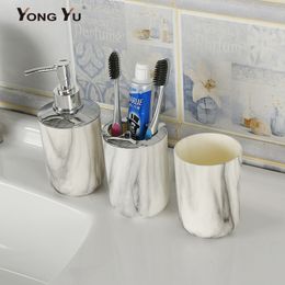 Other Home Garden 3-piece plastic marble bathroom accessories set soap dispenser cup toothbrush holder set home decoration