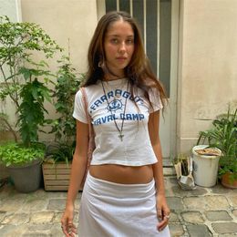 Womens TShirt Baby Tee Summer Egirl Top women White Crop Tops Slim 2000s Harajuku Goth Short Sleeve letter graphics Tshirts Y2K Fashion Cute 230421