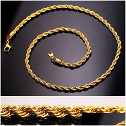 Chains Hip Hop 18K Gold Plated Stainless Steel M Twisted Rope Chain Womens Choker Necklace For Men Hiphop Jewelry Gift In Bk Drop Deli Dhkyu