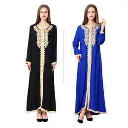 Ethnic Clothing Muslim Embroidered Round Neck Long Sleeves Belted Abaya Dress For Women