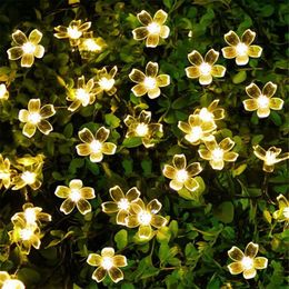 Solar Flower String Lights 22ft 50 Led Cherry Blossoms String Lights Outdoor Waterproof Solar Powered Fairy Lights for Outdoor Gar276Y