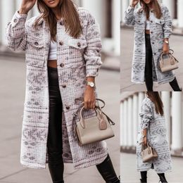 Women's Jackets Mid-length Coat Leisure And Fashion Trench Jacket Suit Plaid Printed Coats Long-Sleeve