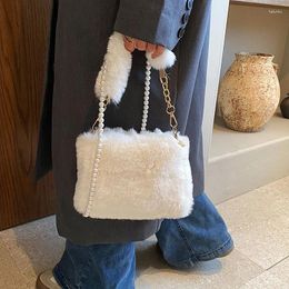 Evening Bags Fashion Women Luxury Furry Designer Chains Handbag Pearly Beaded Crossbody Shoulder Bag For Woman Lady Totes Purses Satchel