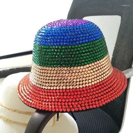 Berets Red Rhinestone Fedora Jazz Hats Cowboy Hat For Women And Men Double-sided Colour Cap With Black Diamond Wholesale 2023Berets Pros22