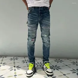Men's Jeans High Street Fashion Men Retro Washed Blue Destroyed Patched Designer Ripped Stretch Skinny Hip Hop Brand Pants