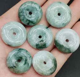 Certified Green Burma Natural Type A Jadeite Carved Safety Circle Donut Pendant