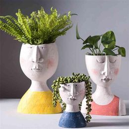 Art Portrait Flower Pot Vase Sculpture Resin Human Face Family Flower Pot Handmade Garden Storage Flower Arrangement Home Decors 2250F