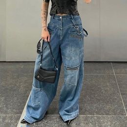 Jeans da donna stile americano multi-tasca con cerniera Do Old Flutter pantaloni larghi dal design dritto per donna taglia 14 230422
