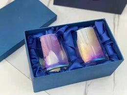 Tasarımcı Tumblers Cups Hediye Seti Viski Çifti Gözlük Basit Şık Tapezoidal Tasarımlar Kupa Yuvarlak Doğal İki Parçalı Hediye Kutuları