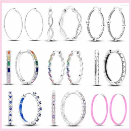 Hoop Earrings Large Water Drop Big Original 925 Sterling Silver Round Circle Shine Zirconia For Women Fashion Jewellery