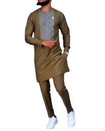 Men's Tracksuits Traditional Native Wears Mens Long Sleeves Outfit Embroidered Modern Dashiki Shirt & Pants Wedding Dress For Men