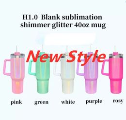 40oz Glitter tumbler stainless steel with handle lid straw big capacity Shimmer glossy water bottle camping vacuum insulated travel mugs