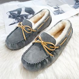 High Quality Fur Dress Natural Genuine Leather Flat Shoes Fashion Women Moccasins Casual Loafers Plus Size Winter s